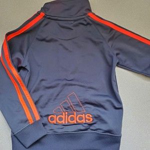adidas kids size 2T dark gray full zip athletic jacket orange embroidery piping